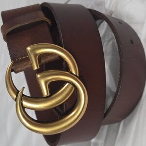 Gucci Brown Leather Belt with Gold Double G Buckle